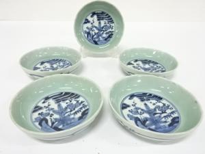 古伊万里　青磁　染付　なます皿　5客